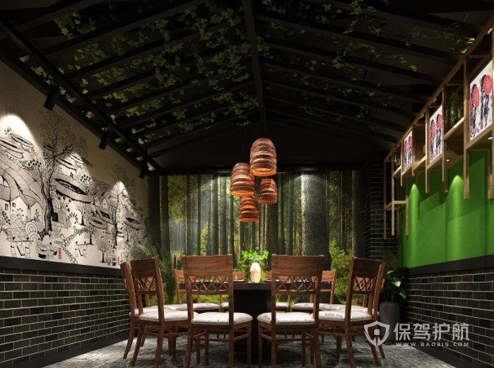中式田园创意餐厅装修效果图
