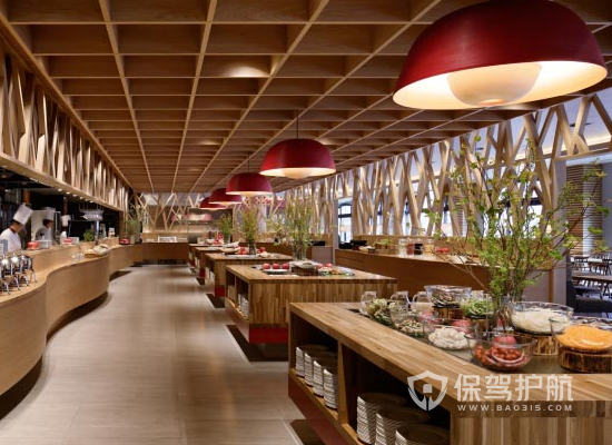 简约日式风格自助餐厅灯光设计效果图