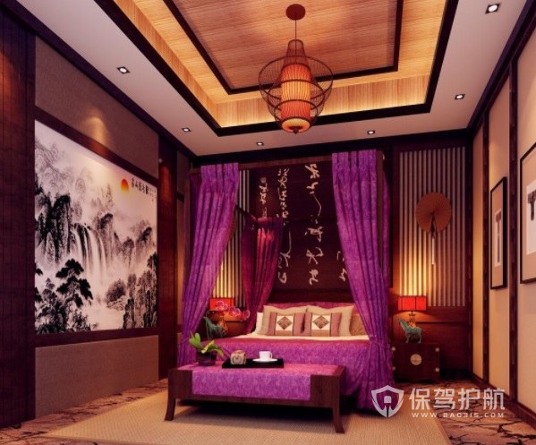 中式复古轻奢酒店房间装修效果图