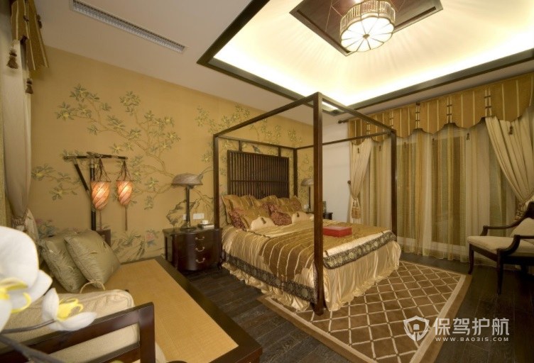 中式经典简约酒店房间装修效果图