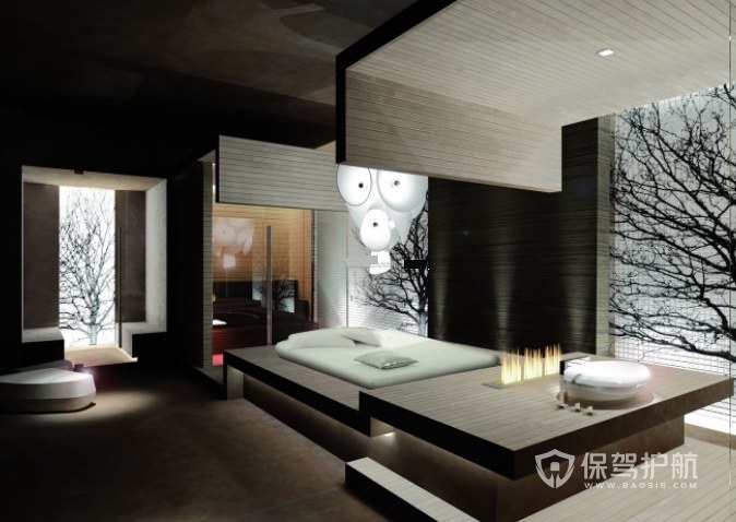 日式复古创意酒店房间装修效果图