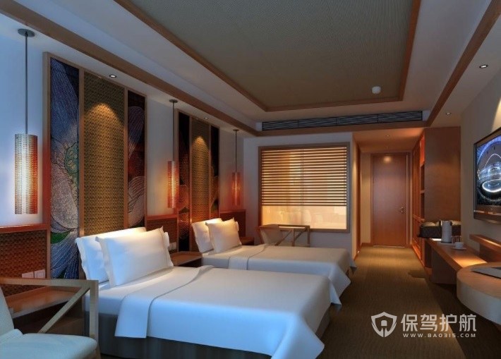 日式中国风酒店房间装修效果图