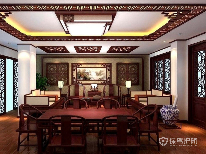 中式办公室接待室古典风格装修效果图
