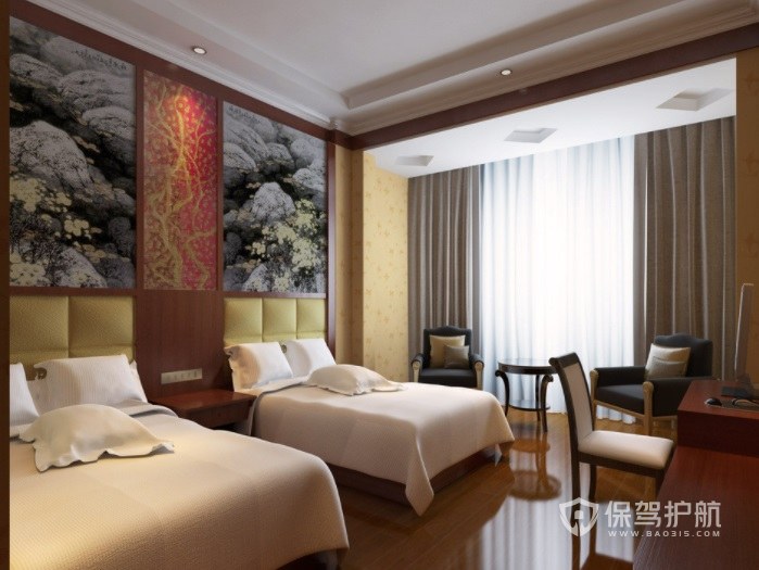 现代中式简约酒店房间装修效果图