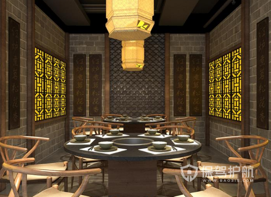 复古中式风格餐厅包厢装修效果图