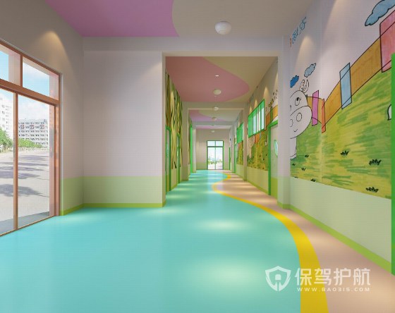 现代可爱小清新幼儿园走廊装修效果图