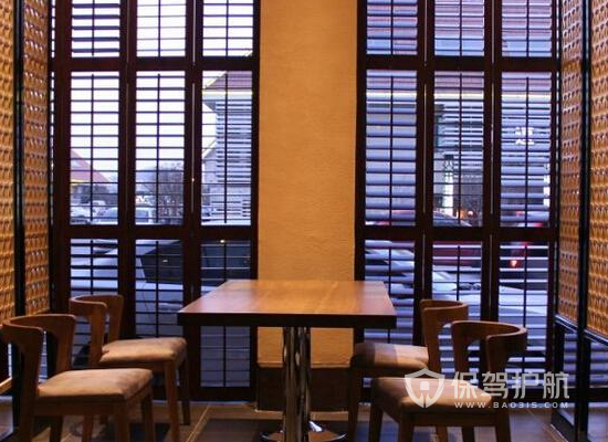 中式原木风餐馆落地窗设计效果图