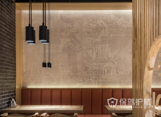 新中式风格小吃店壁画设计效果图