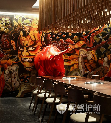 中式风格烤肉店墙绘设计效果图