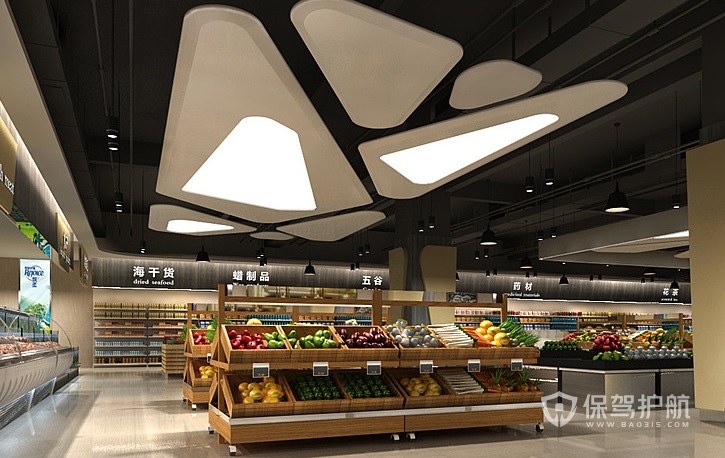 现代原木风创意超市装修效果图