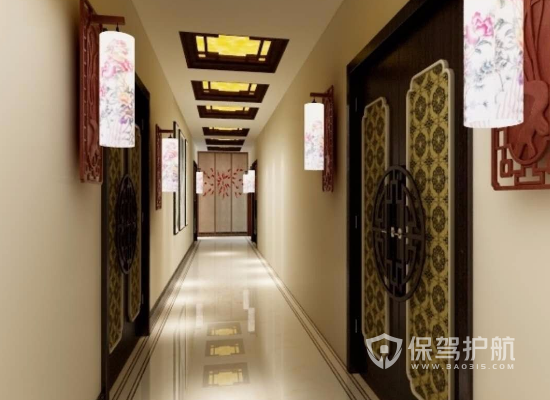 新中式风格菜馆走廊装修效果图