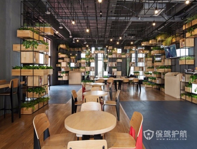 创意工业原木风咖啡厅装修效果图