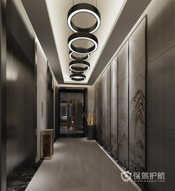 新中式风格办公室走廊装修效果图