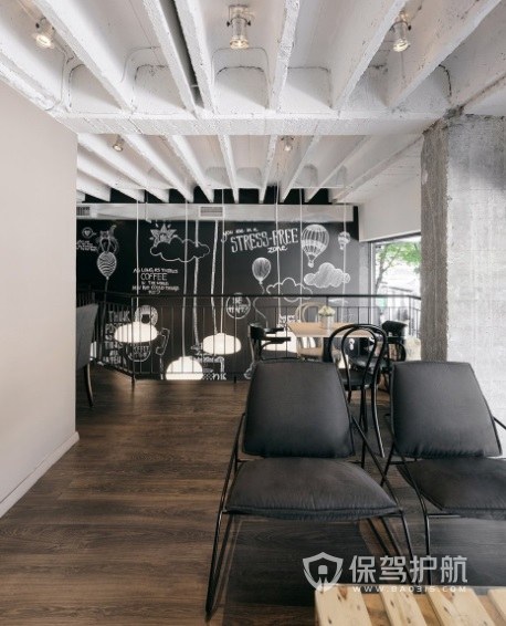 美式极简风咖啡厅墙面设计效果图