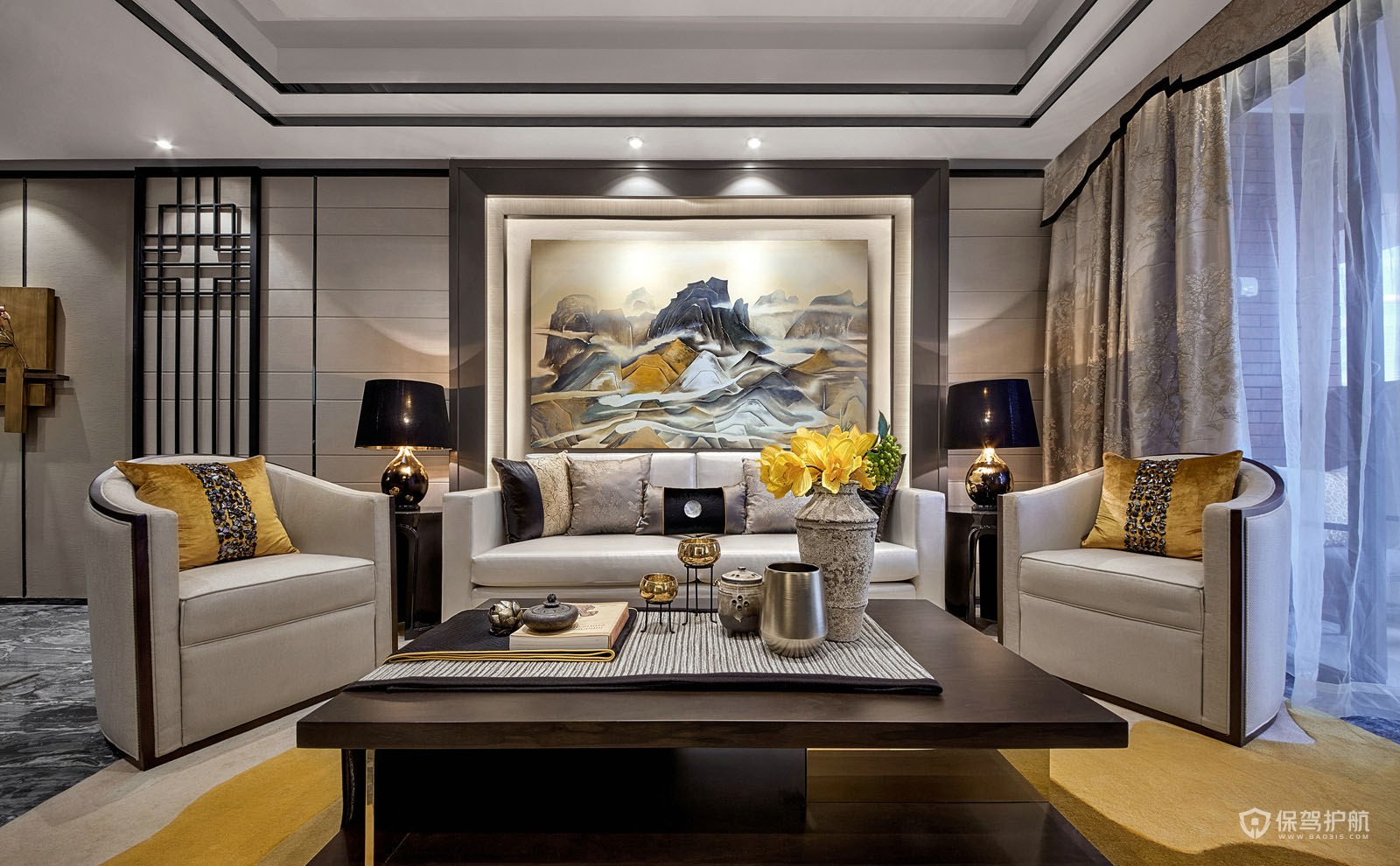 典雅新中式风四居室客厅装修效果图