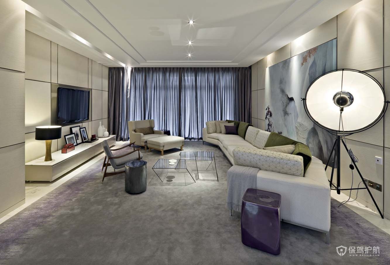 现代紫色系装饰三居室客厅装修效果图