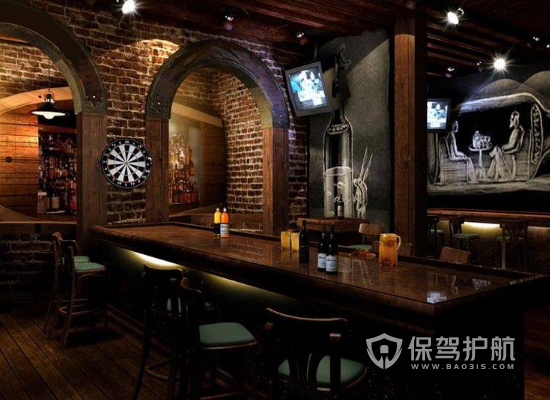 160平米复古风格酒吧吧台装修效果图