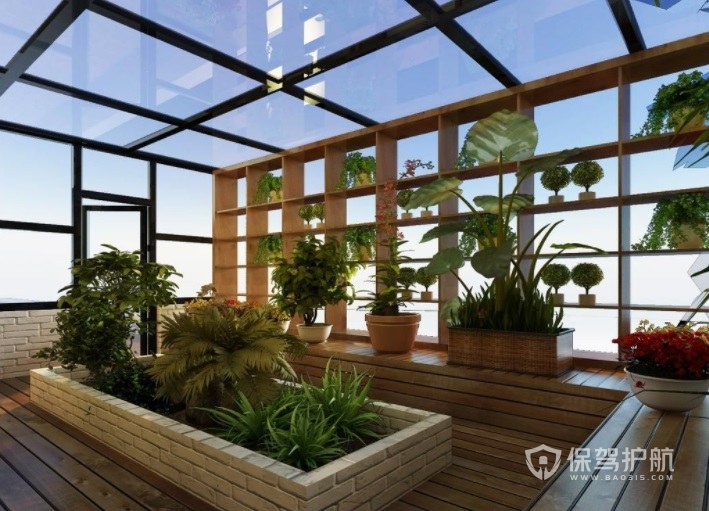 别墅楼顶花园创意玻璃墙面装修效果图