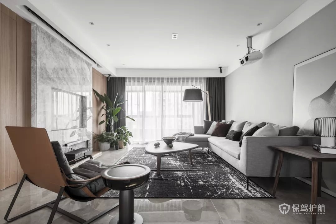 150平现代风格三居室客厅大理石电视墙装修效果图