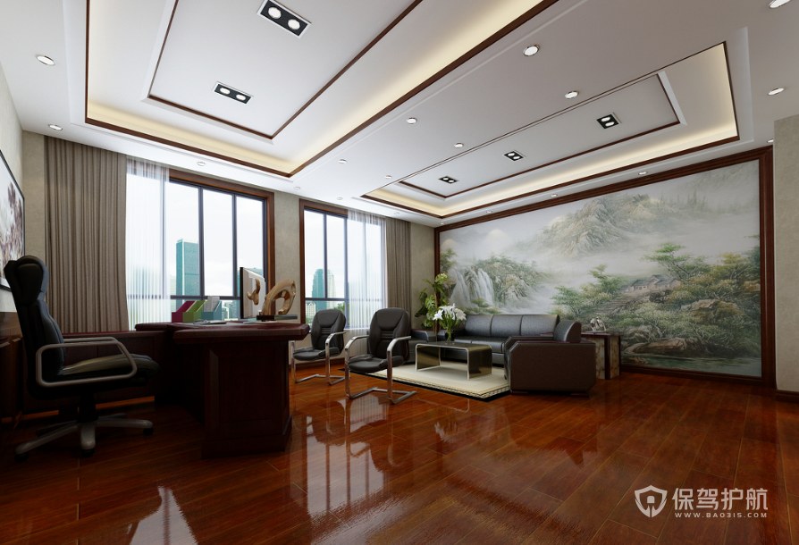新中式总裁办公室装修效果图