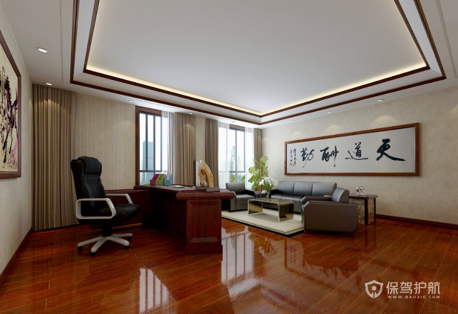 新中式行长办公室装修效果图