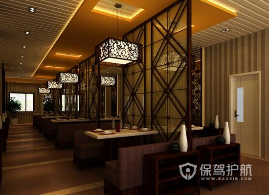 80平米现代中式风格饭店灯光设计效果图