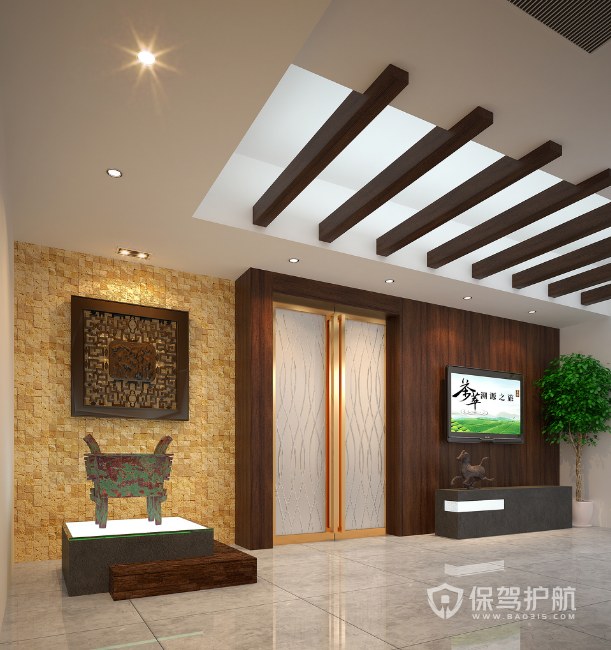 中式古典办公室门厅装修效果图