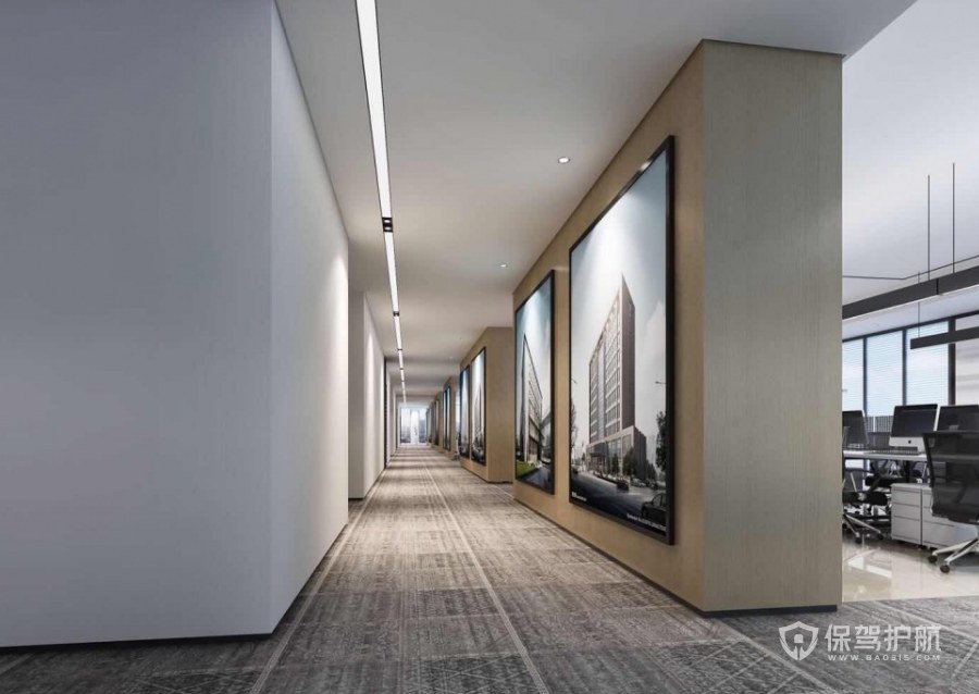 新中式办公室走廊装修效果图