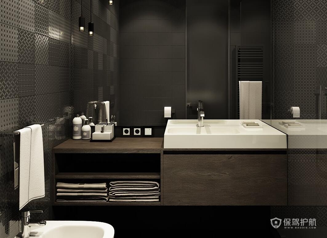 【装修心得】浴室黑白色调装修风格效果图分享_保驾护航装修网