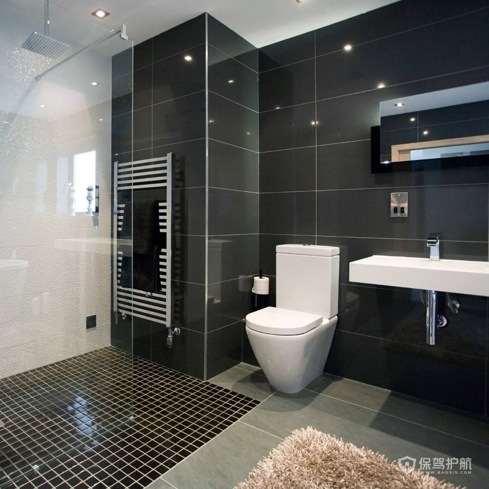 浴室黑白色调装修风格效果图-保驾护航装修网