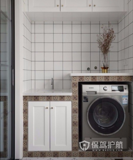 现代美式极简风阳台洗衣机柜装修效果图