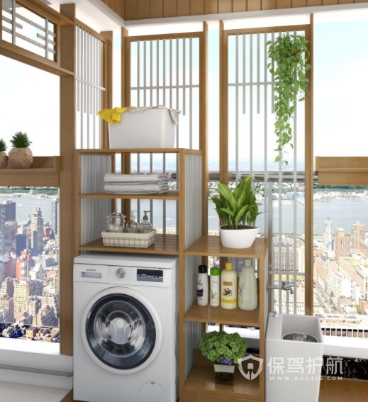 小清新田园风阳台创意洗衣机柜装修效果图