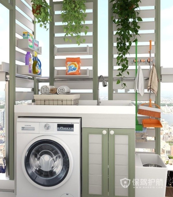 简约田园风创意阳台洗衣机柜装修效果图