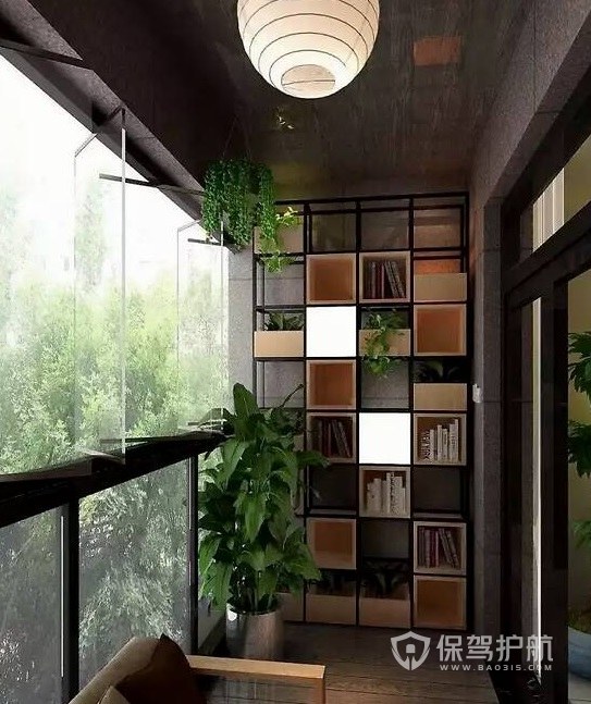 中式古典风创意阳台小书房装修效果图