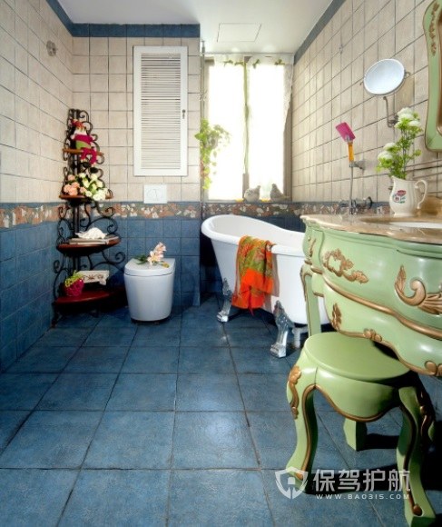 地中海风卫生间法式复古浴室柜装修效果图