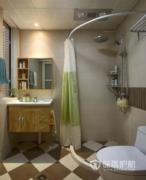 日式怀旧风卫生间简便浴室帘装修效果图