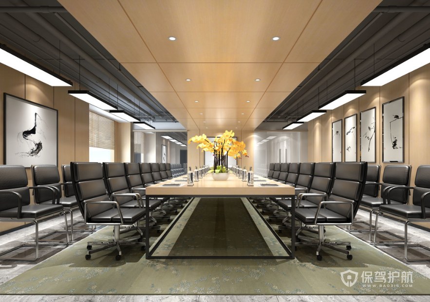 新中式办公会议室装修效果图