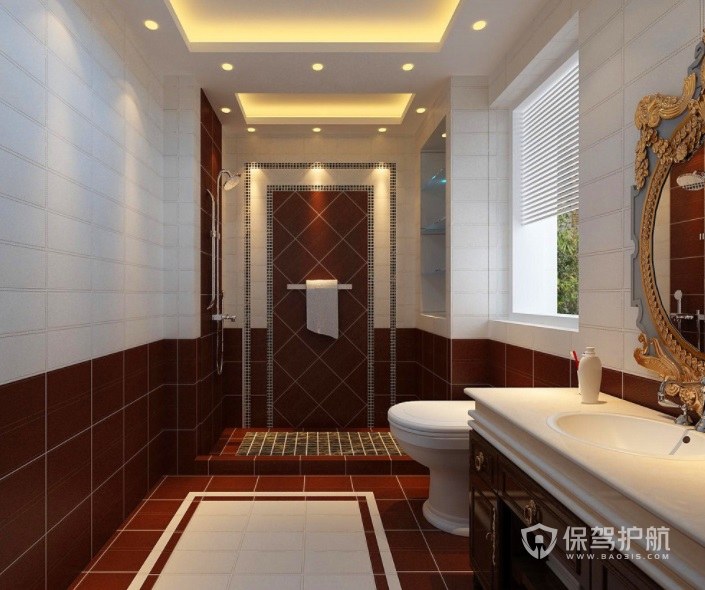 中式复古风豪华卫生间浴室镜装修效果图