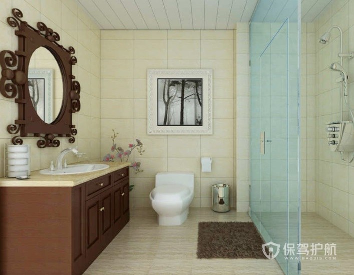 中式新古典风卫生间创意浴室镜装修效果图