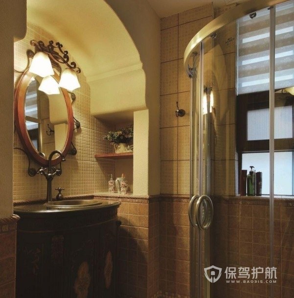 小户型新中式复古风卫生间浴室镜装修效果图