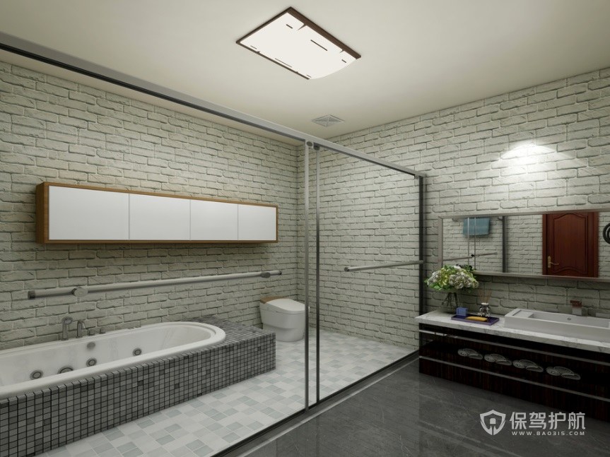 新中式卫生间定制浴室柜装修效果图