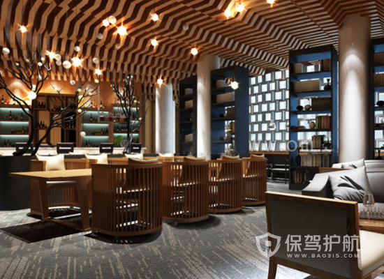 142平米日式风格咖啡厅装修效果图