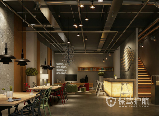 72平米工业风格咖啡厅吊顶装修效果图