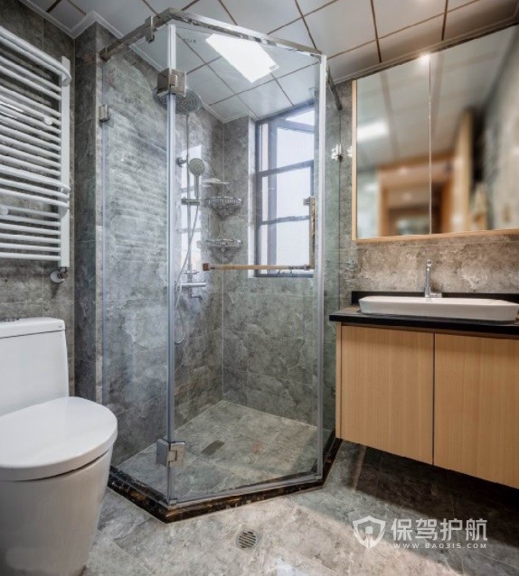 中式轻奢风卫生间金属边浴室镜装修效果图
