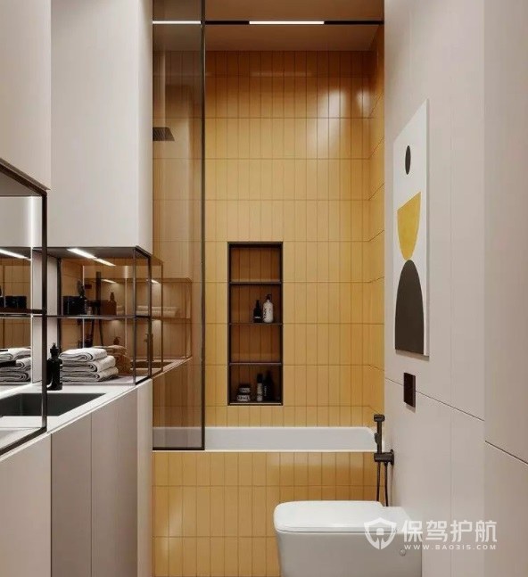 现代日式轻奢风卫生间黄色瓷砖装修效果图