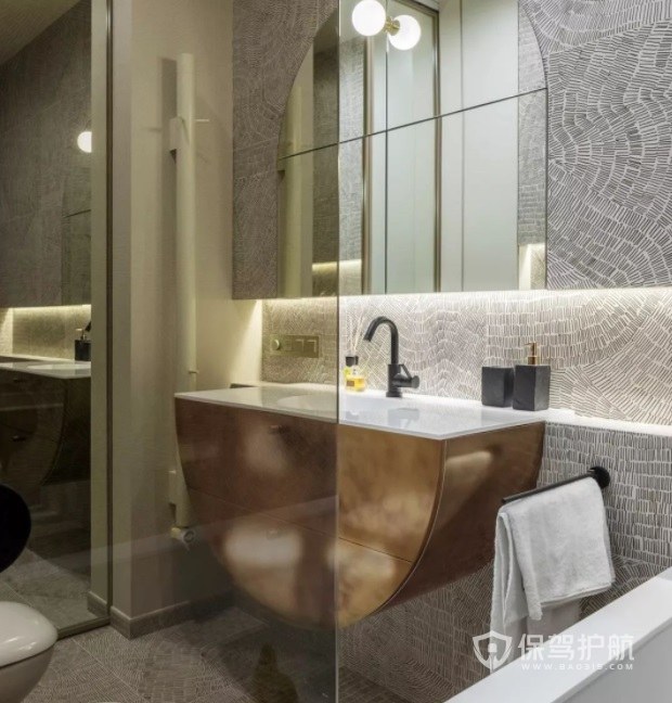 法式轻奢风卫生间创意弧形浴室柜装修效果图