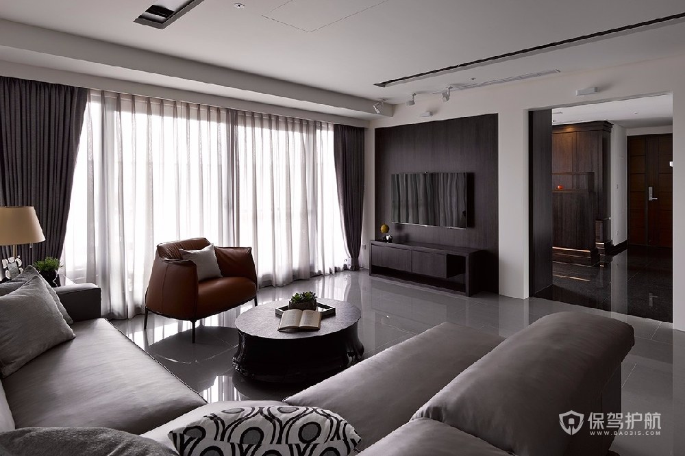 现代简约风格二居室客厅电视墙装修效果图