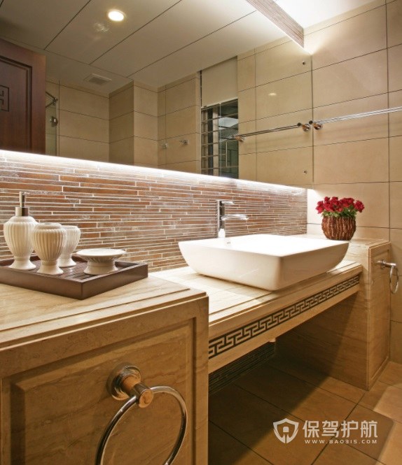 中式简约复古风卫生间浴室柜装修效果图