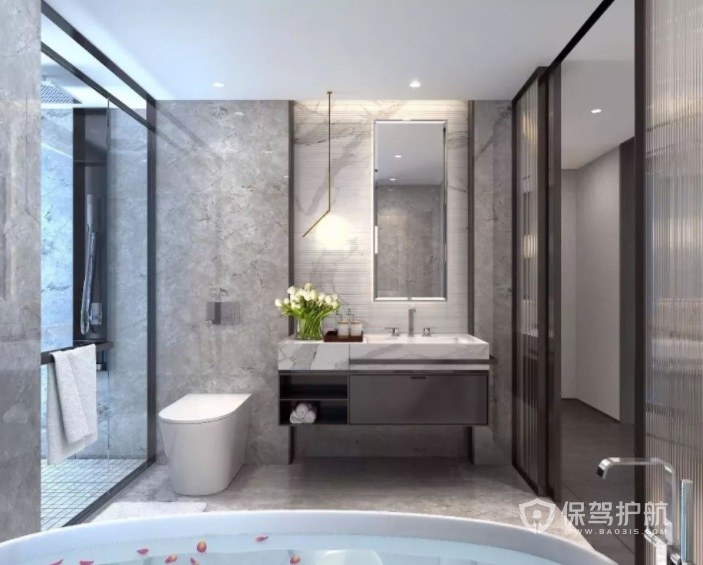 新中式轻奢典雅风卫生间推拉门装修效果图