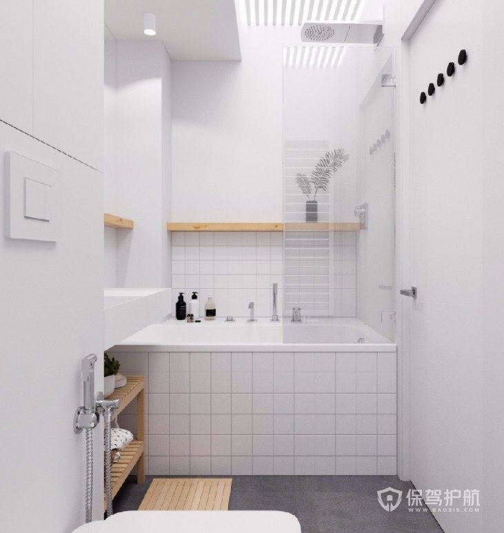 日式小清新风小户型卫生间浴缸装修效果图